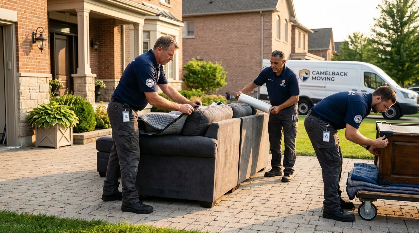 Large estate moving crew wrapping furniture in San Antonio, PR